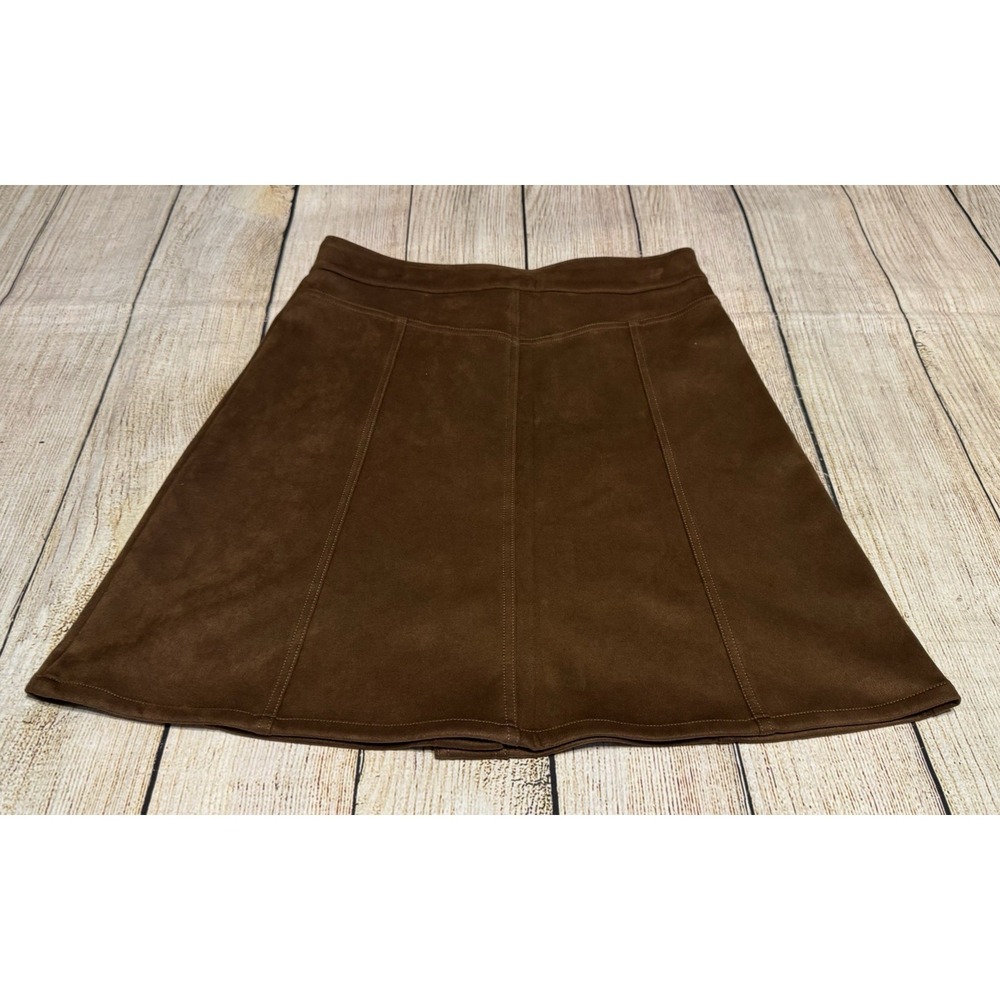 CHAPS Brown Suede Front Button A Line Skirt Western Boho Skirt Sz 8 TubA - Picture 6 of 7